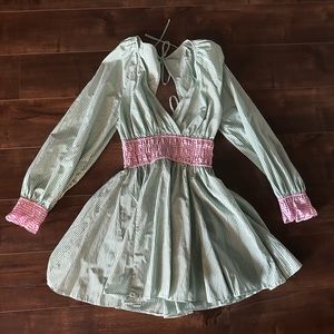 ⚡️ TOPSHOP GREEN AND PINK STRIPED SLEEVED DRESS ⚡️ size US 4